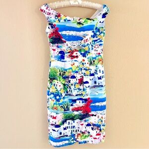 Boston Proper Scenic Floral Dress - Blue, Red, Green